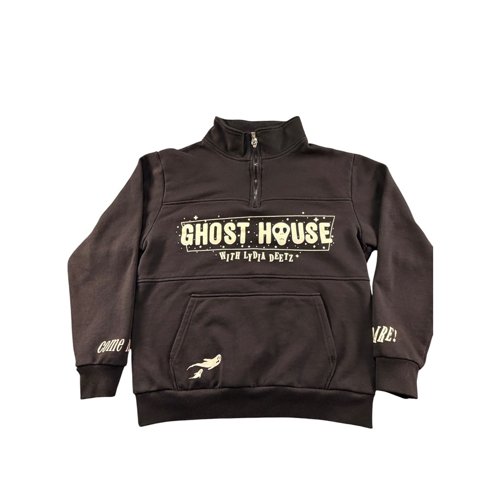 Cakeworthy Beetlejuice Ghost House Lydia Deetz Quarter Zip Pullover Black Small